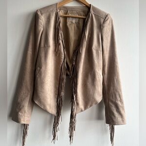 Guess Faux Suede Fringe Jacket Size M Tan